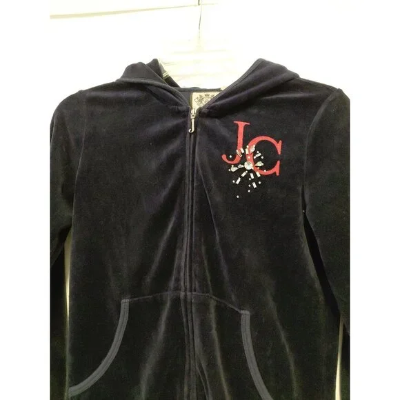 Vintage Y2K Juicy Couture Velour Hoodie Graphic Rhinestones Black Red Medium - Picture 3 of 12